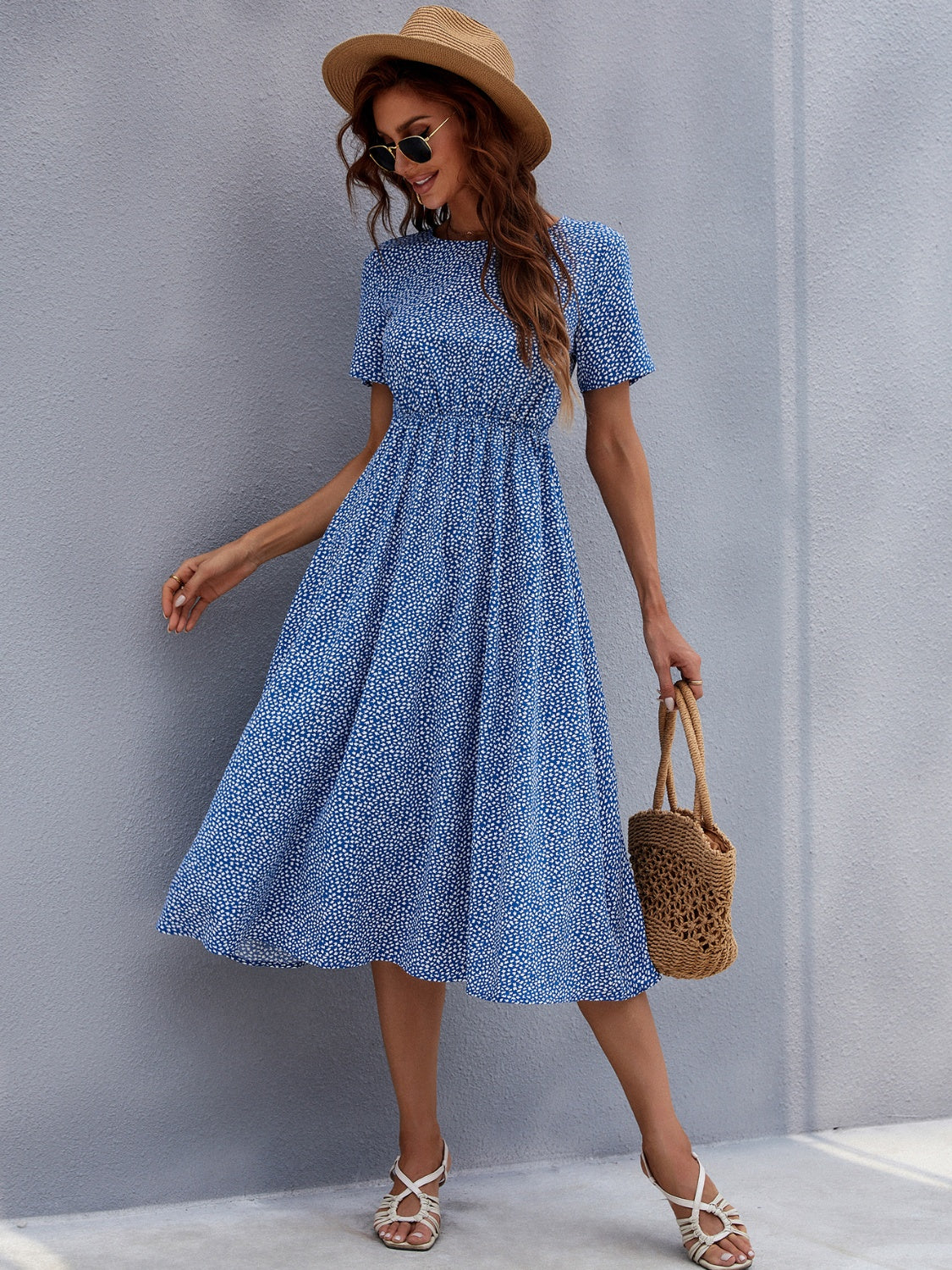 Summer Round Neck Short Sleeve Midi Dress