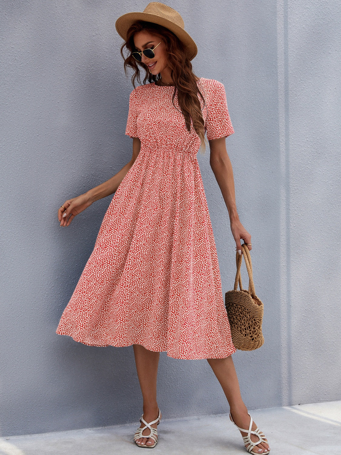 Summer Round Neck Short Sleeve Midi Dress
