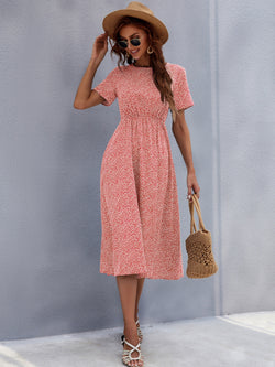 Summer Round Neck Short Sleeve Midi Dress