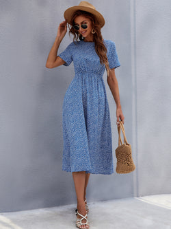 Summer Round Neck Short Sleeve Midi Dress