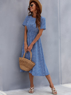 Summer Round Neck Short Sleeve Midi Dress