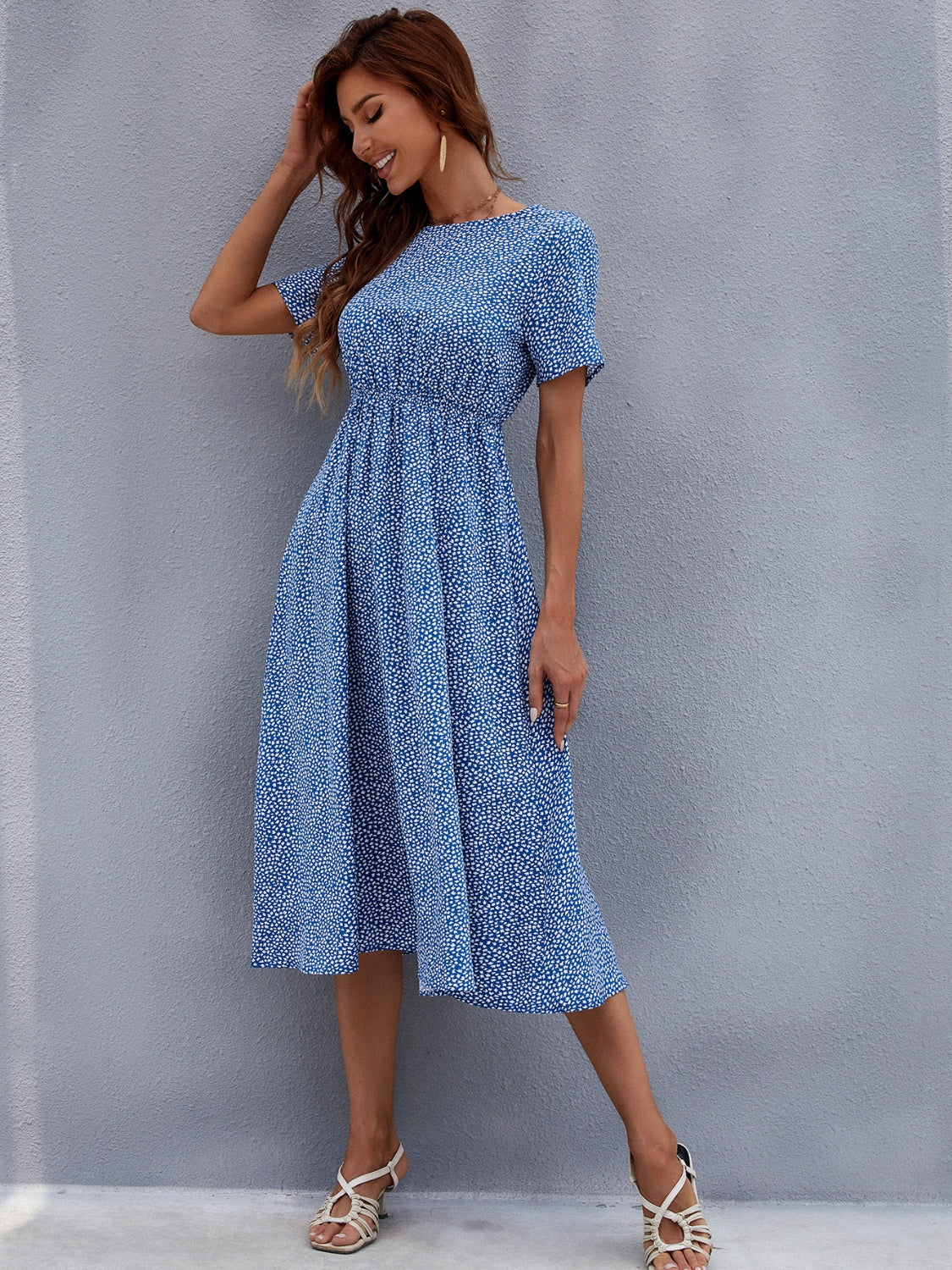 Summer Round Neck Short Sleeve Midi Dress