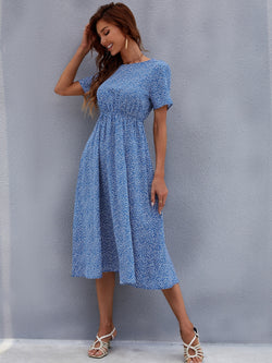 Summer Round Neck Short Sleeve Midi Dress