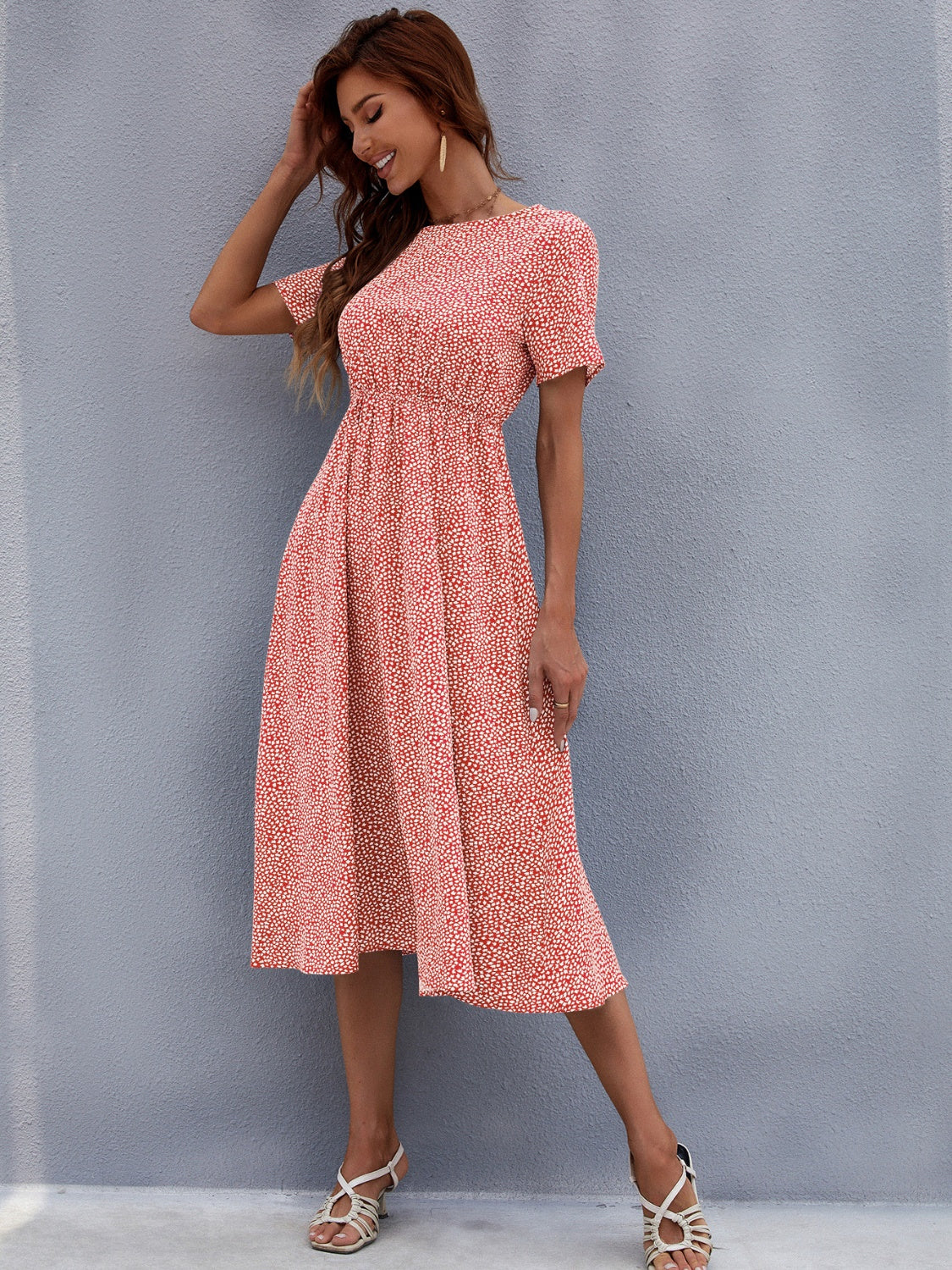 Summer Round Neck Short Sleeve Midi Dress