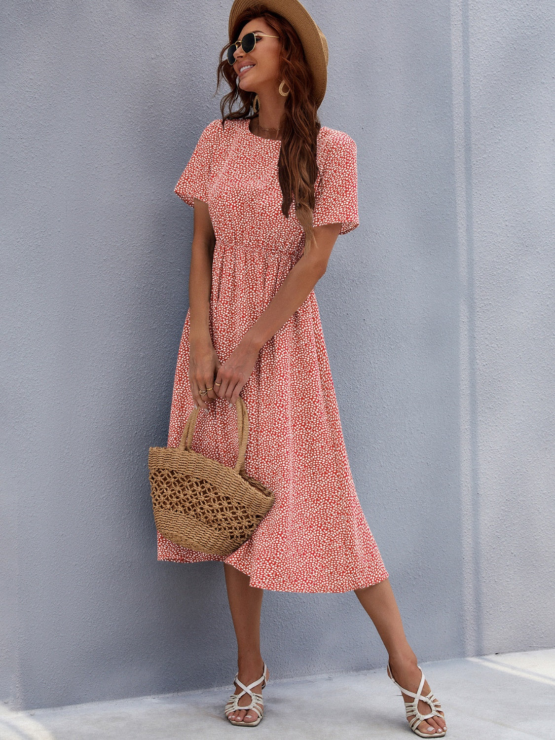 Summer Round Neck Short Sleeve Midi Dress